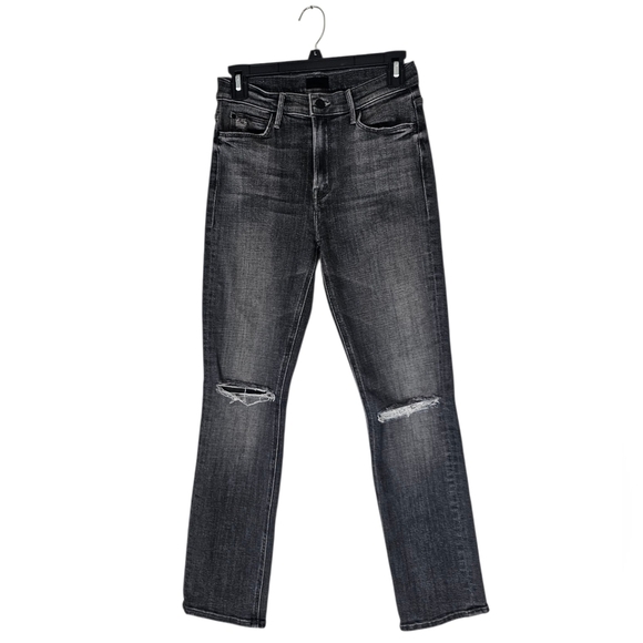 MOTHER Denim - MOTHER Mid Rise Dazzler‎ Ankle Straight Leg Black Distressed Jeans 27 Preowned